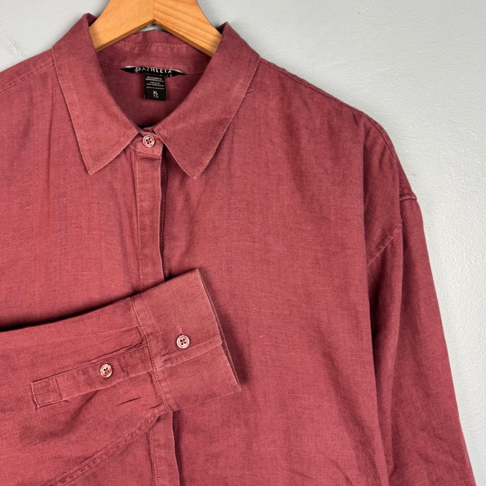 Athleta Playa Linen Shirt Womens XL Tawny Rose Pink Long Sleeve Button Up Blouse